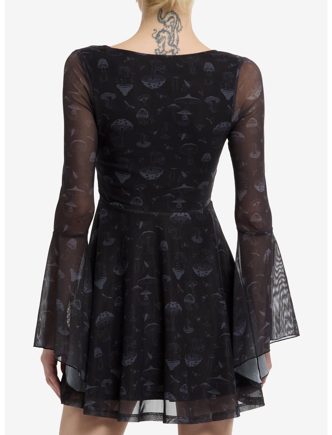 Thorn & Fable Black Mushroom Mesh Bell Sleeve Dress Product Image