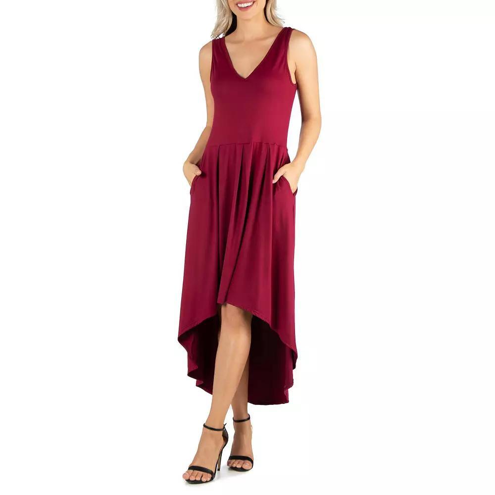 Women's 24Seven Comfort Apparel Sleeveless Fit And Flare High Low Dress, Size: Medium, Red Product Image