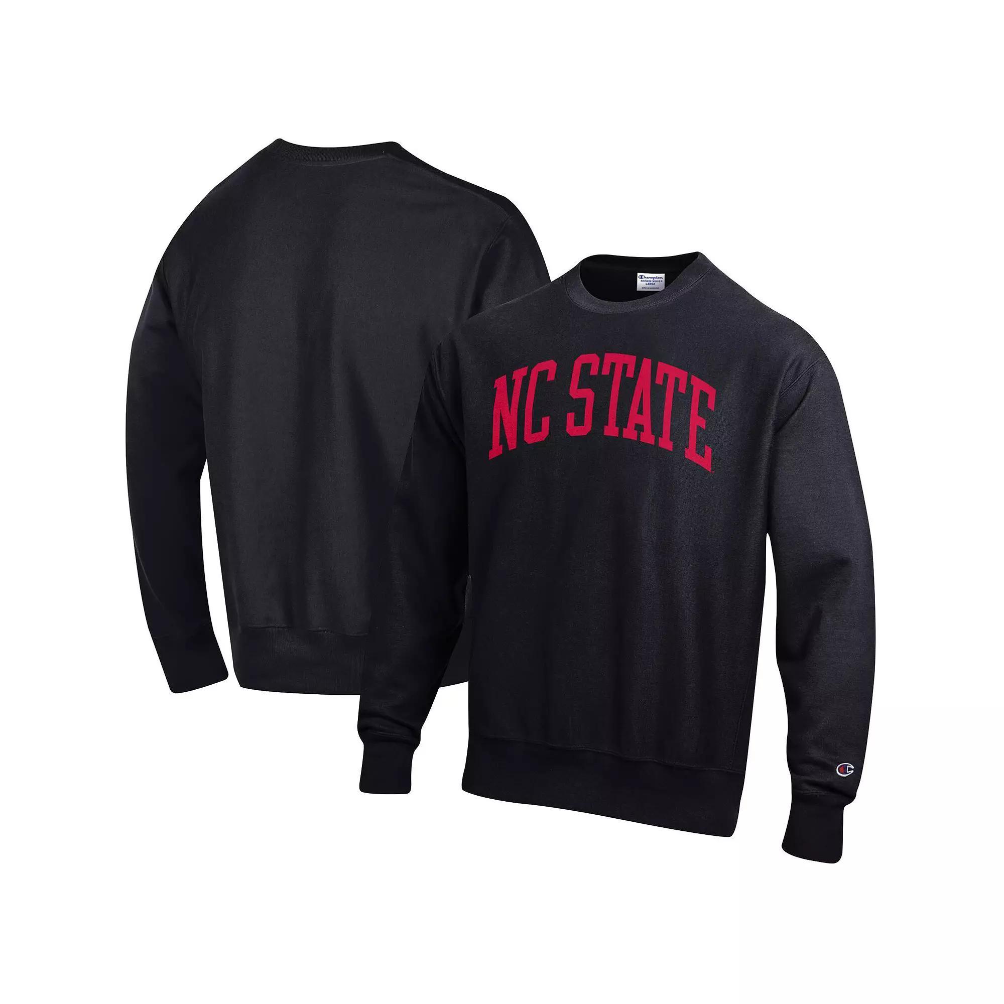 Men's Champion Black NC State Wolfpack Arch Reverse Weave Pullover Sweatshirt, Size: Small, Nst Black Product Image