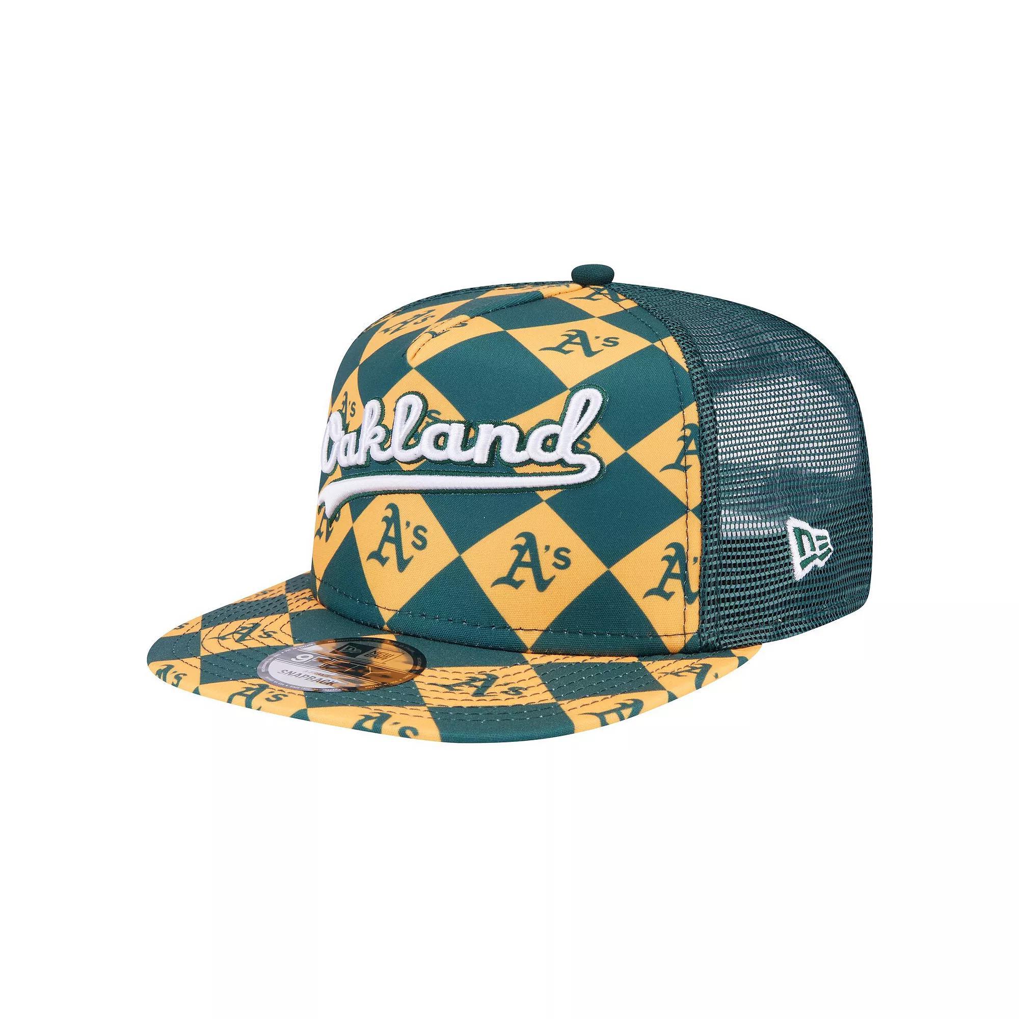 Men's New Era Green Oakland Athletics Seeing Diamonds A-Frame Trucker 9FIFTY Snapback Hat Product Image