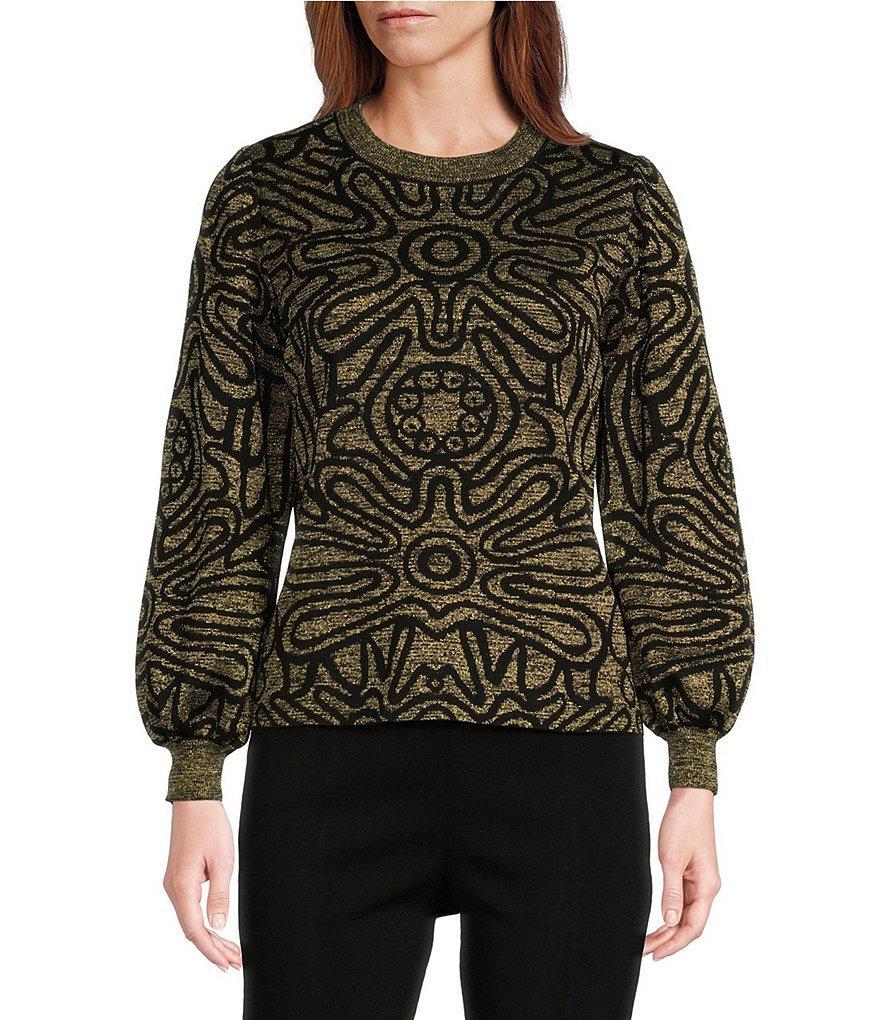 Ming Wang Printed Soft Knit Crew Neck Long Balloon Sleeve Tunic Product Image
