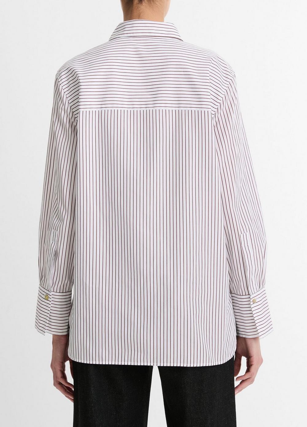 Womens Striped Cotton Relaxed Straight Shirt, Optic White/rose, Size S Vince Product Image
