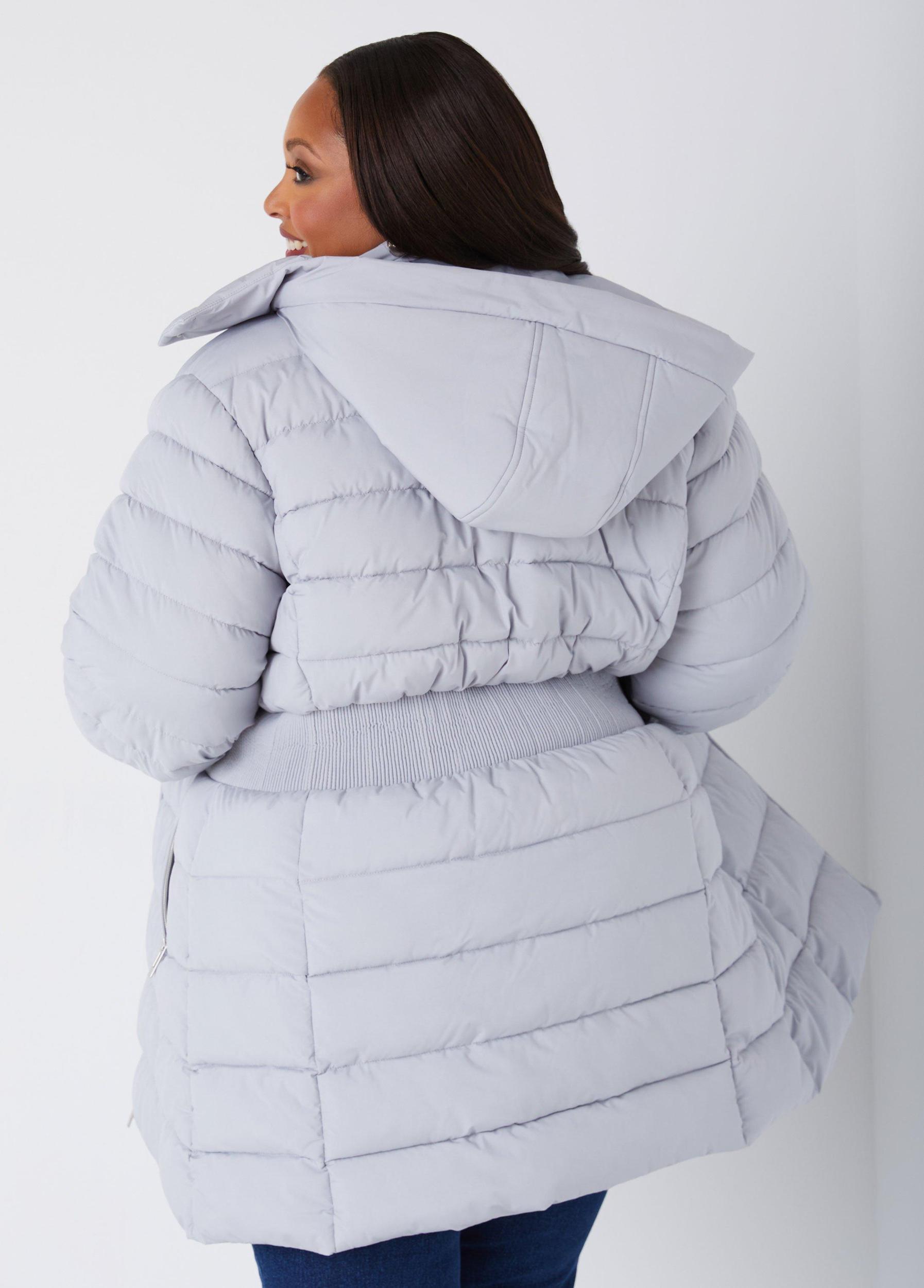 Plus Size Hooded Ribbed Puffer Coat Ashley Stewart Product Image