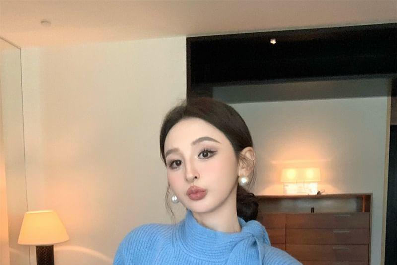 Stand Collar Plain Bow Sweater Product Image