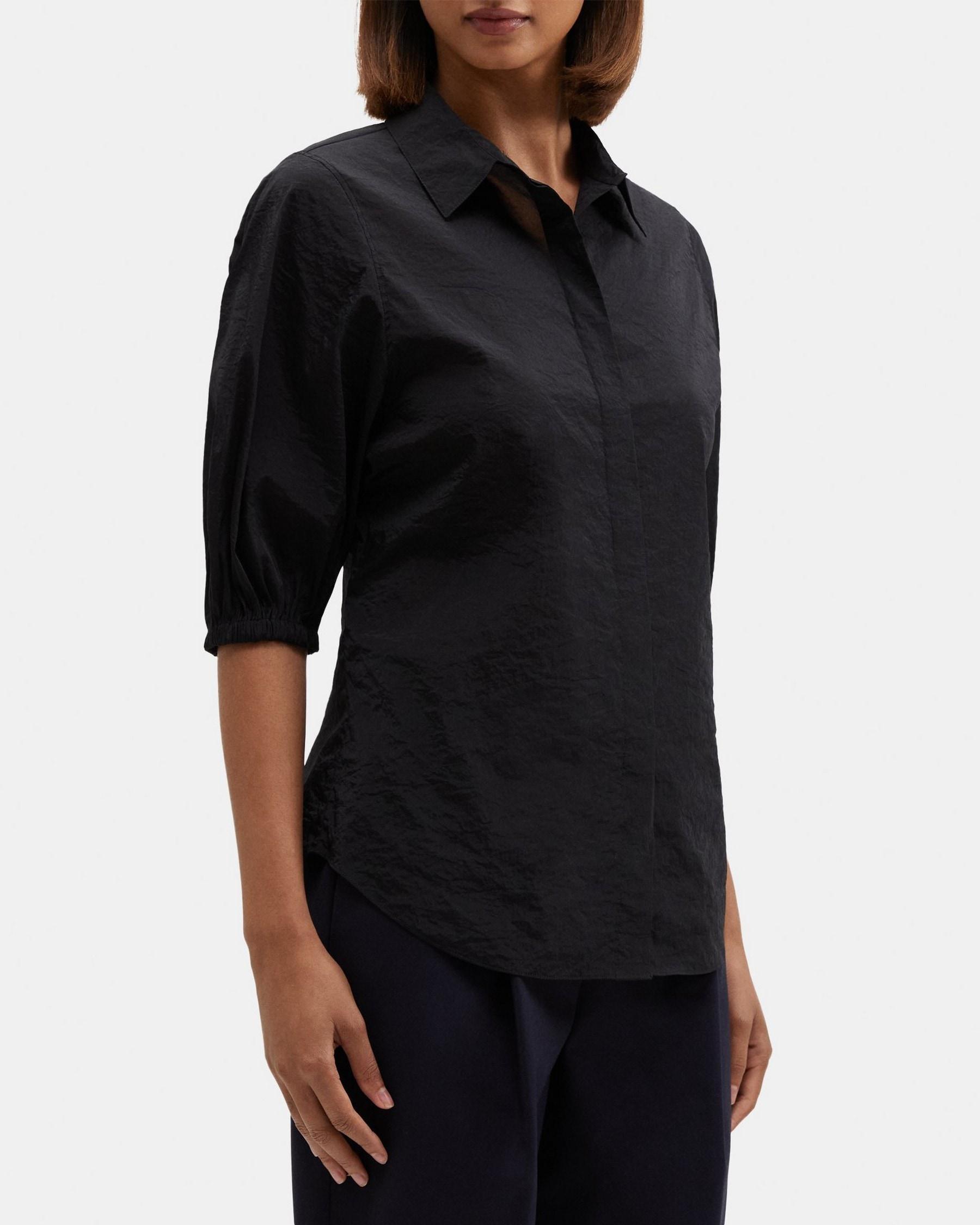 Cinched Short-Sleeve Shirt in Tech Taffeta Product Image