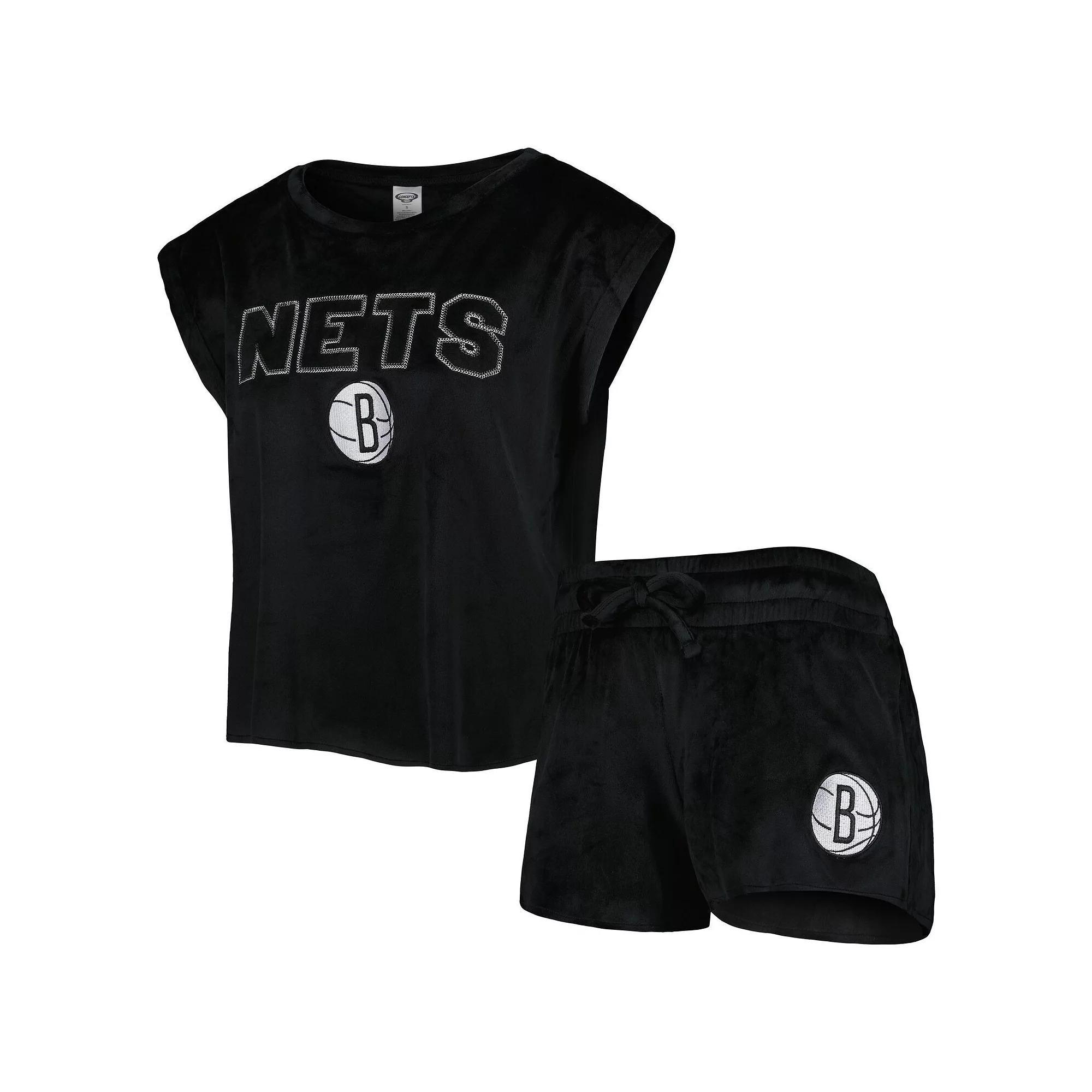 Women's Concepts Sport Black Brooklyn Nets Intermission T-Shirt & Shorts Sleep Set, Size: Large Product Image