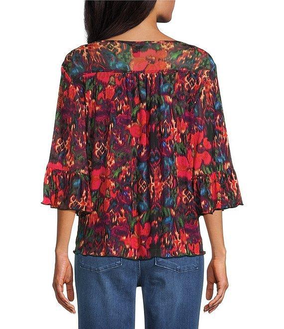 Intro Soft Mesh Floral Print 3/4 Romantic Sleeve Top Product Image