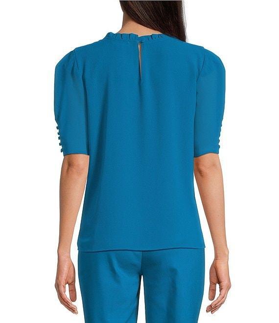 Calvin Klein Ruffle Neck Short Puff Sleeve Blouse Product Image