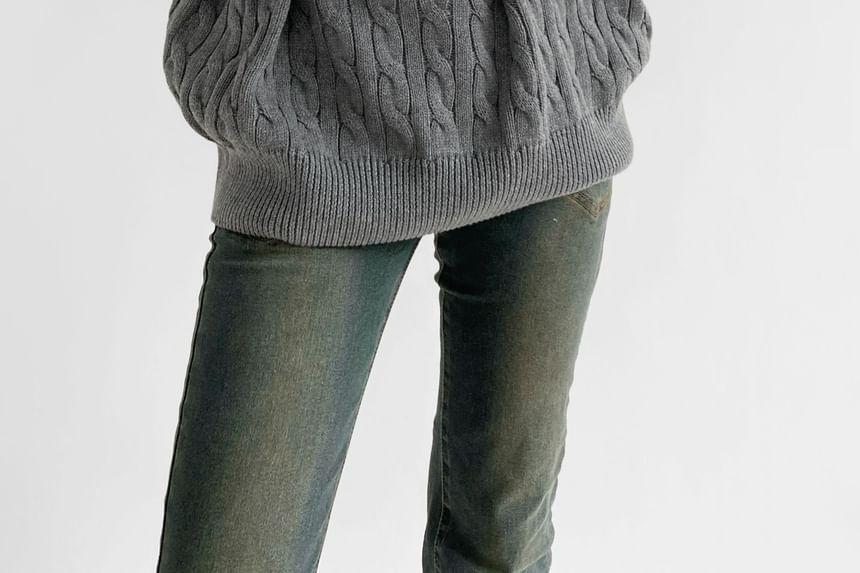 Drop Shoulder Half Zip Cable Knit Oversized Sweater Product Image