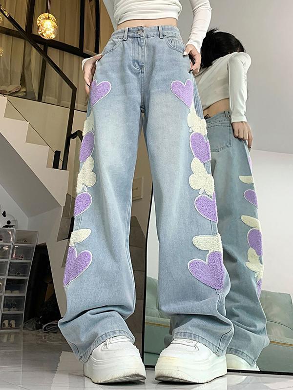 Flocking Embroidery Print High Rise Boyfriend Jeans Product Image