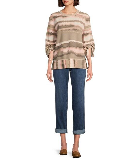 Westbound Printed Ruched Sleeve Crew Neck Top Product Image