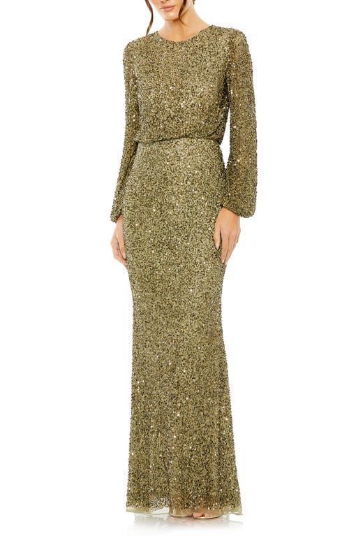 Mac Duggal Crew Neck Long Sleeve Beaded Blouson Gown Product Image