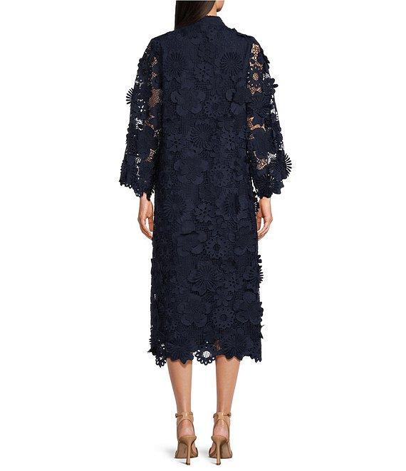 J.Marie Seraphina Floral Long Sleeve 3D Lace Mandarin Collar Midi Dress Product Image