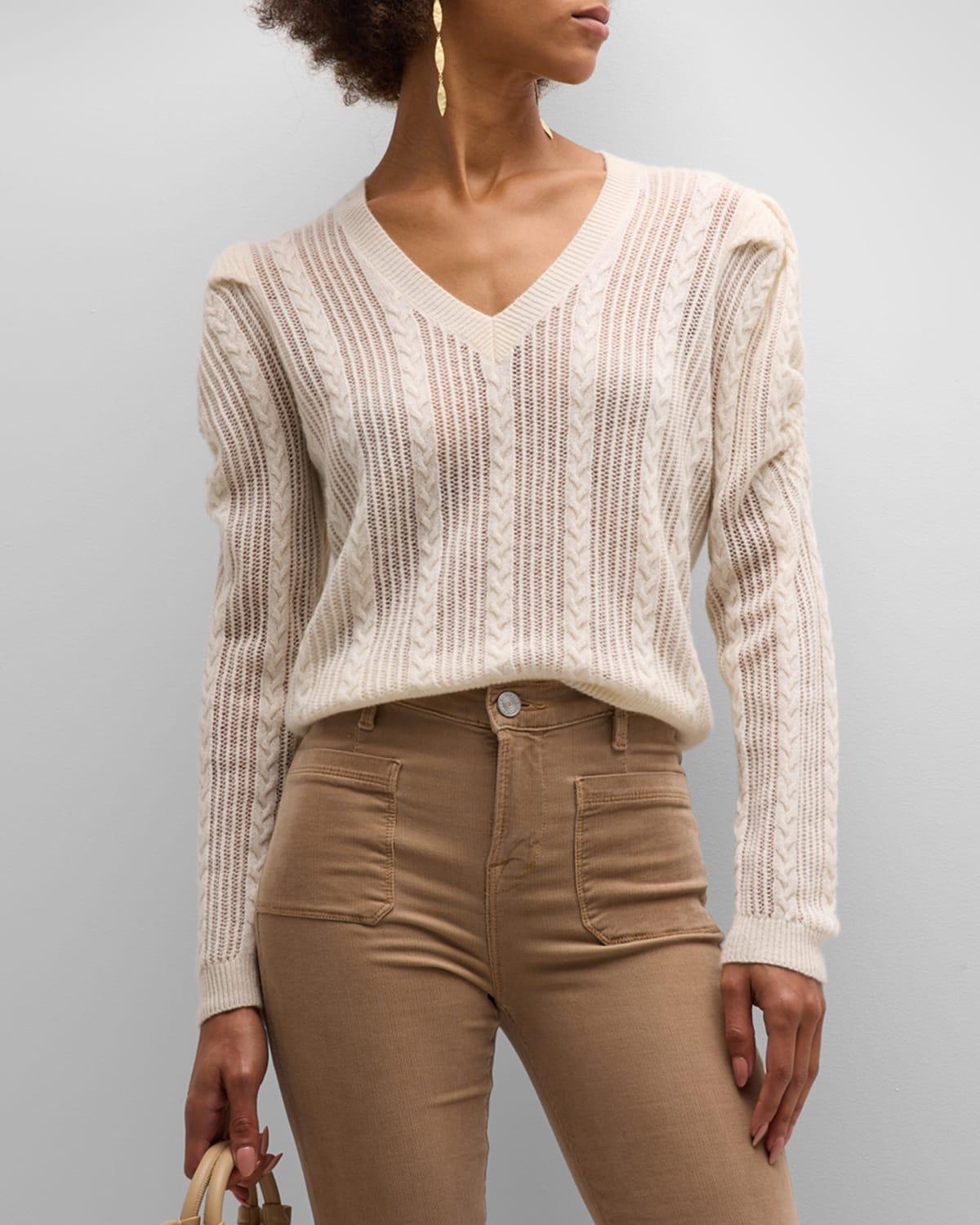 Womens Cashmere Pointelle Cable-Knit Sweater Product Image