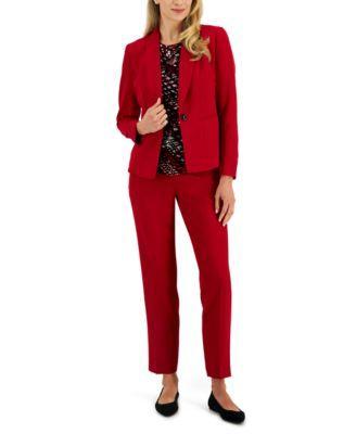 Kasper Womens One Button Jacket Tie Neck Camisole Pants Product Image