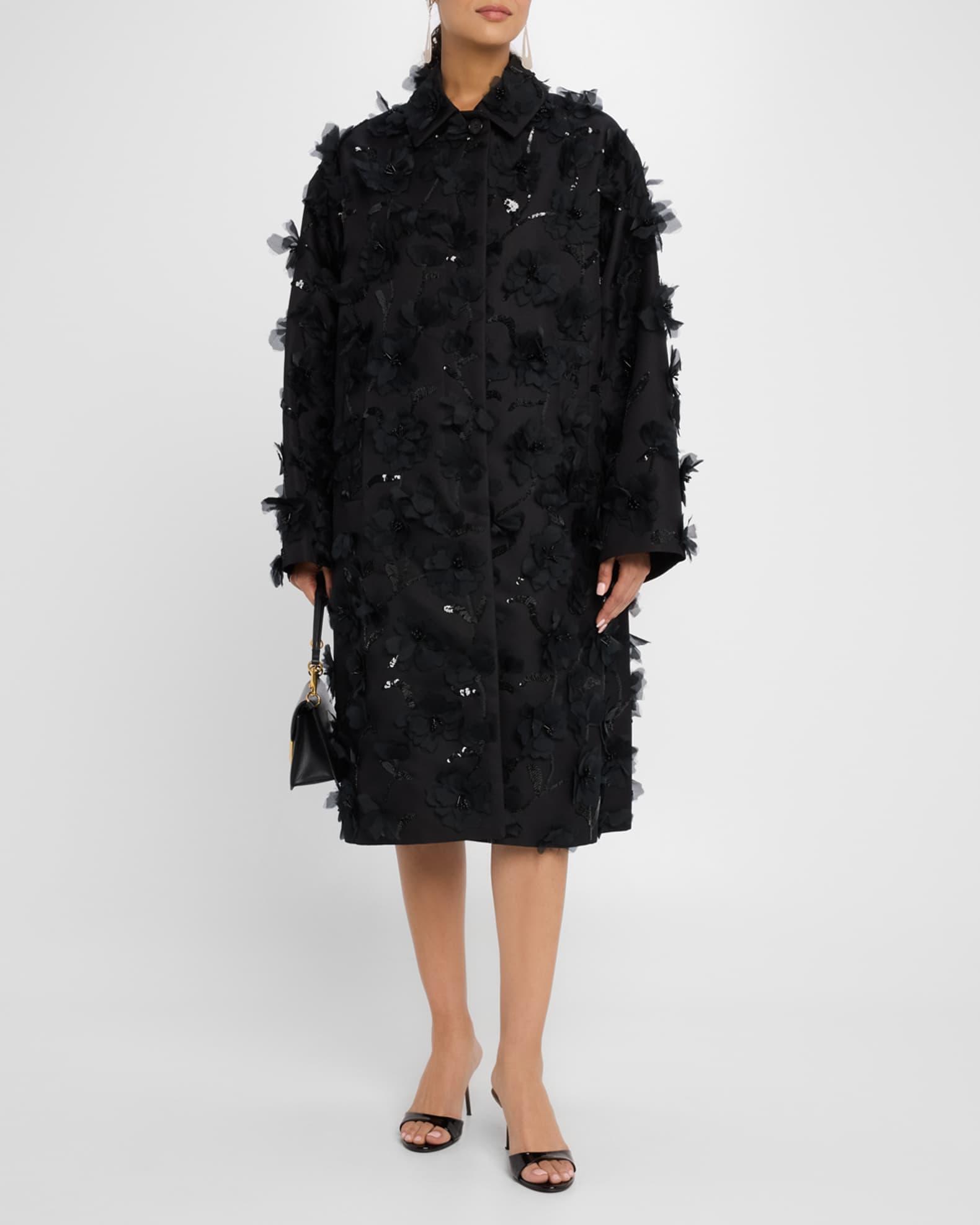 Floral Beaded Wool Balmacaan Coat Product Image