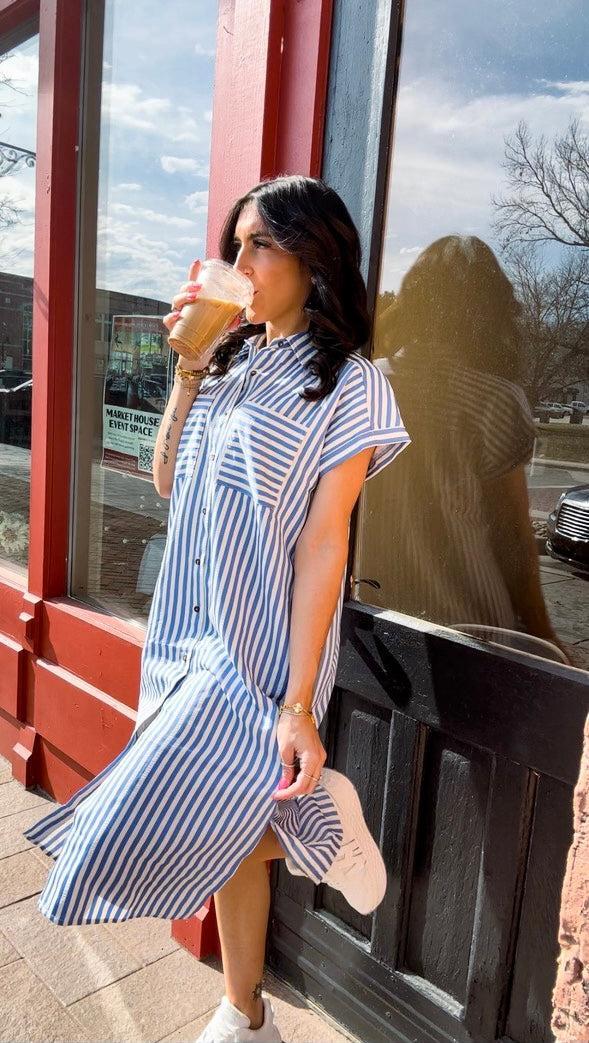 Classic Stripe Midi Shirt Dress Product Image