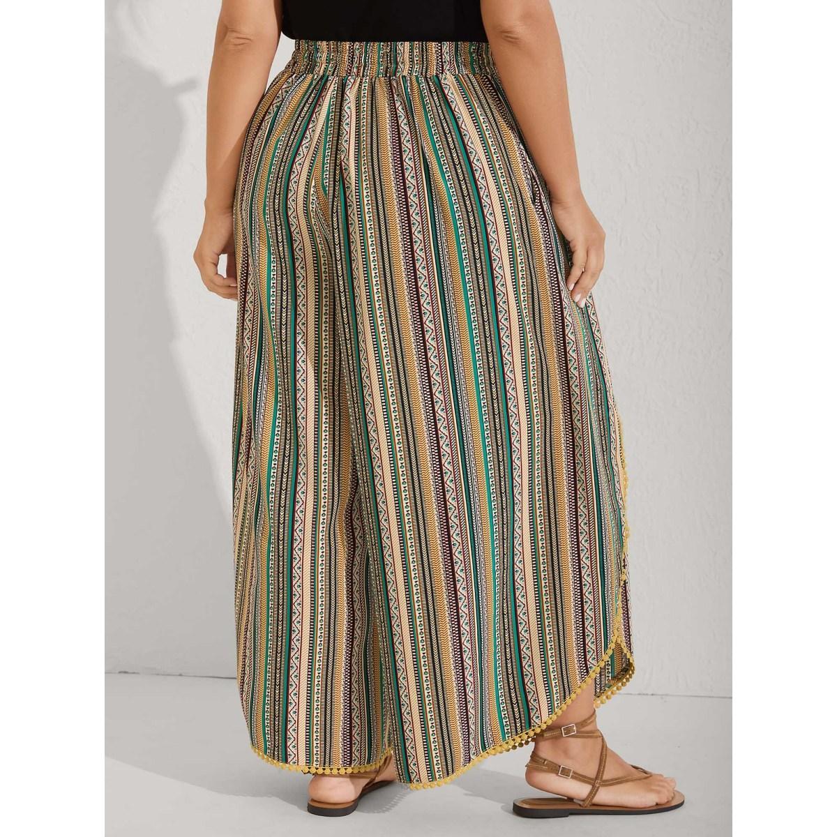 Plus Size Split Asymmetrical Hem Boho Pants Women Multicolor Vacation Pants BloomChic 12/L Product Image