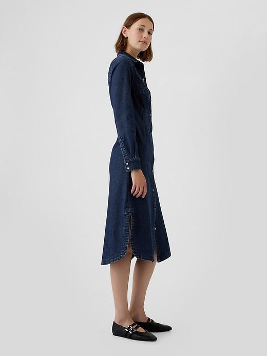 Western Pleated Denim Midi Dress Product Image