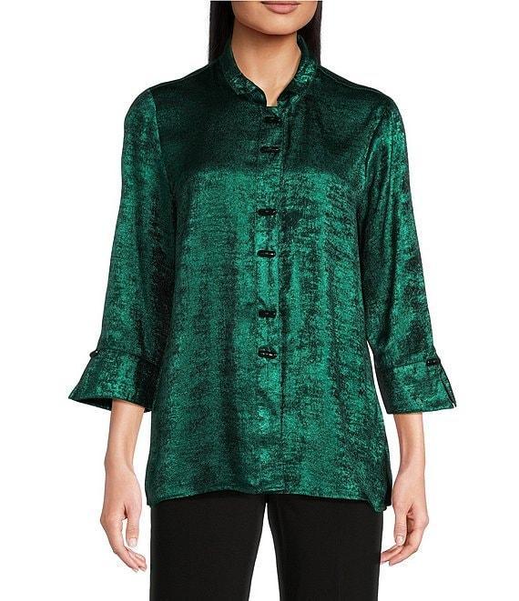 Ali Miles Wire Collar 3/4 Sleeve Button Front Tunic Product Image