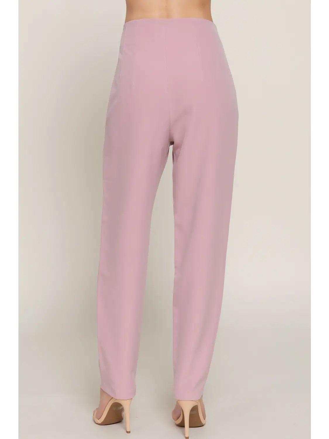 Pale Pink High Waist Pintuck Detail Long Pants Product Image