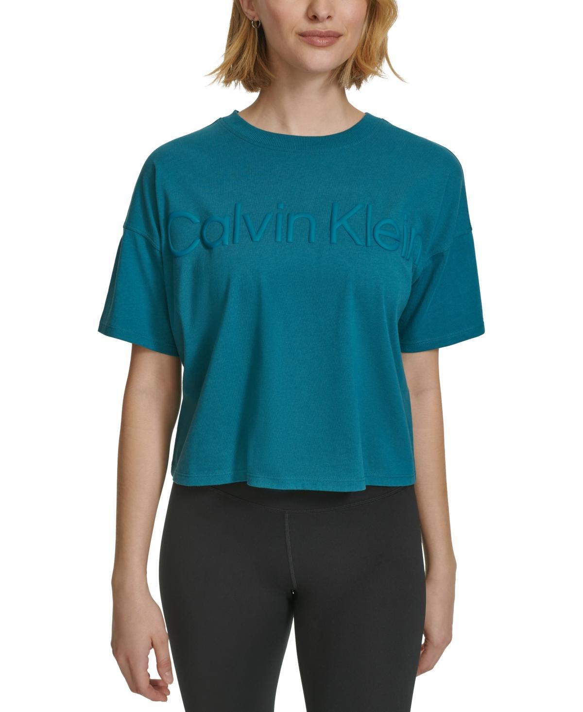 Calvin Klein Performance Womens Cotton Raised Logo Cropped T-Shirt Product Image