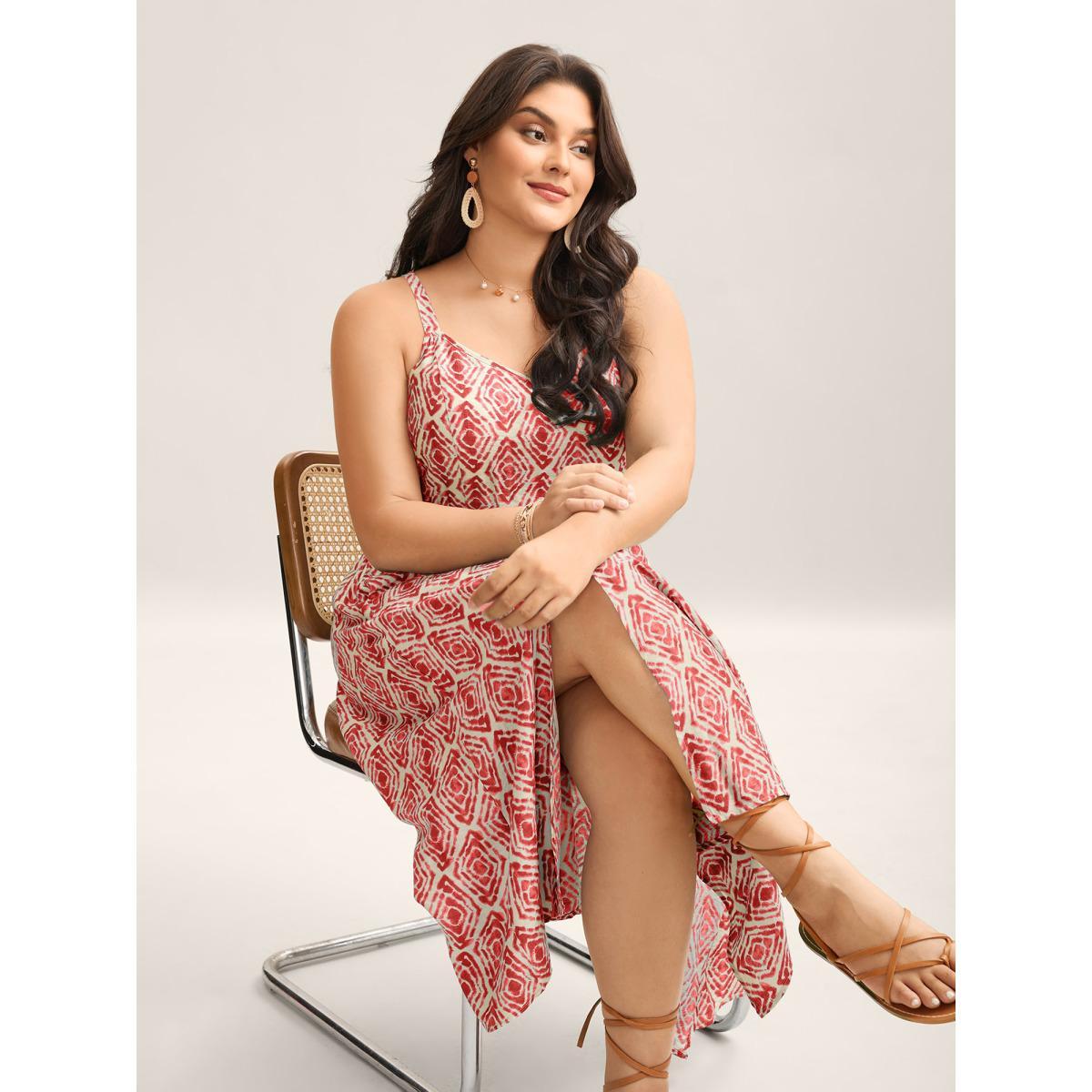Plus Size Wavy Print Cami Flowy Maxi Dress Dirtypink Women V-neck Sleeveless Curvy BloomChic 12/L Product Image
