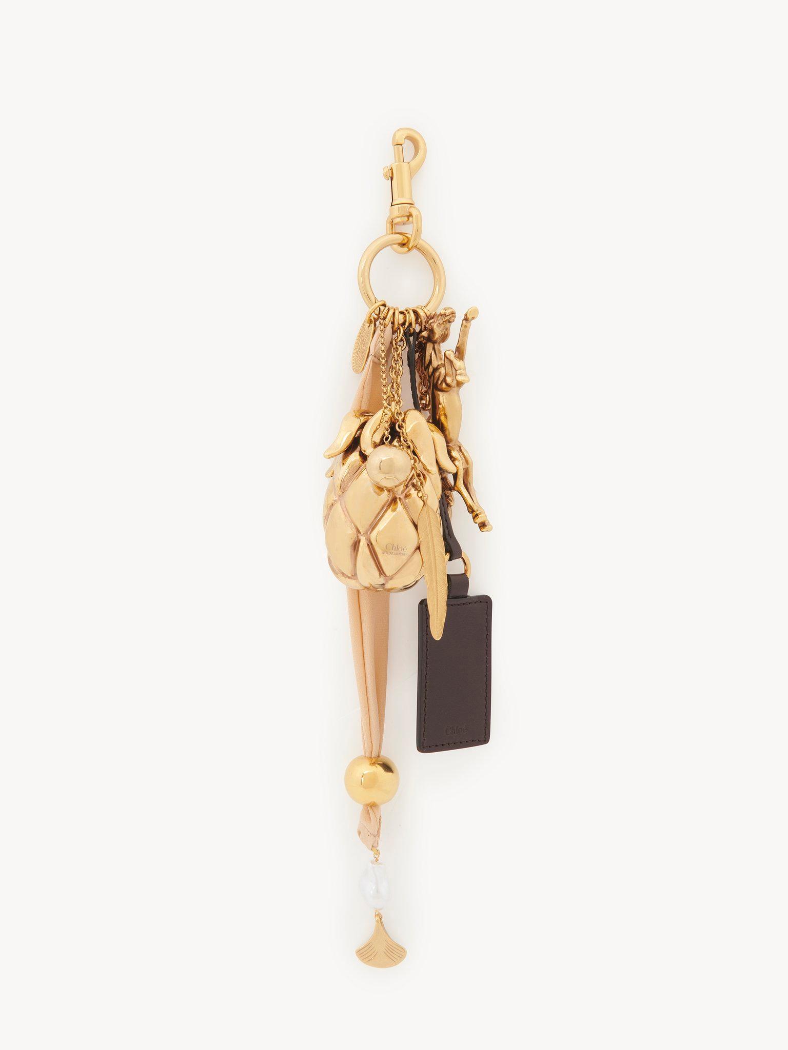 Giga pineapple bag charm in brass, leather & fabric Product Image
