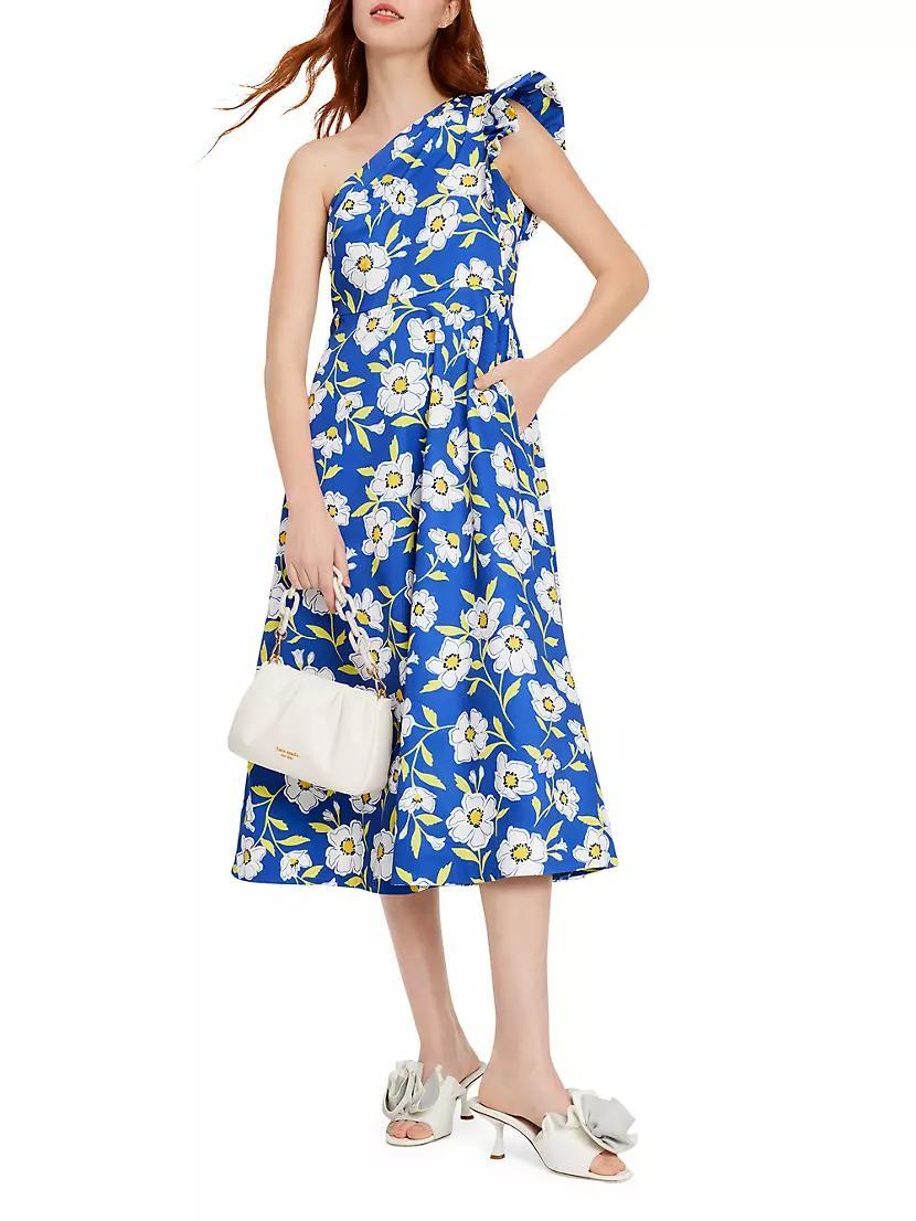 Sunshine Floral Ruffled Faille Midi-Dress Product Image