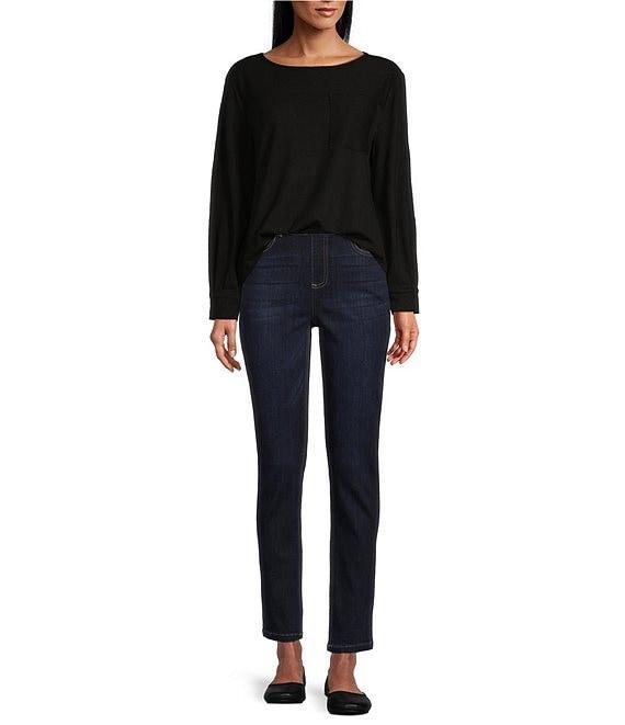 Westbound Petite Size Long Sleeve Button Cuff Crew Neck Pocket Top Product Image