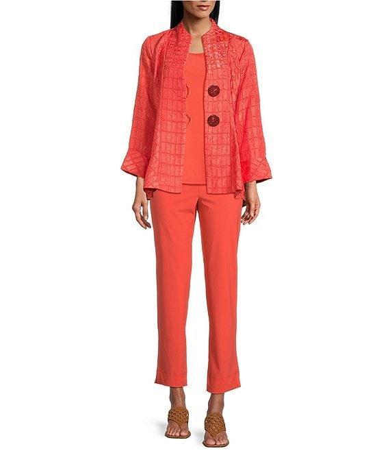 IC Collection Crinkle Jacquard Textured High Neck Bracelet Sleeve Button Front Jacket Product Image