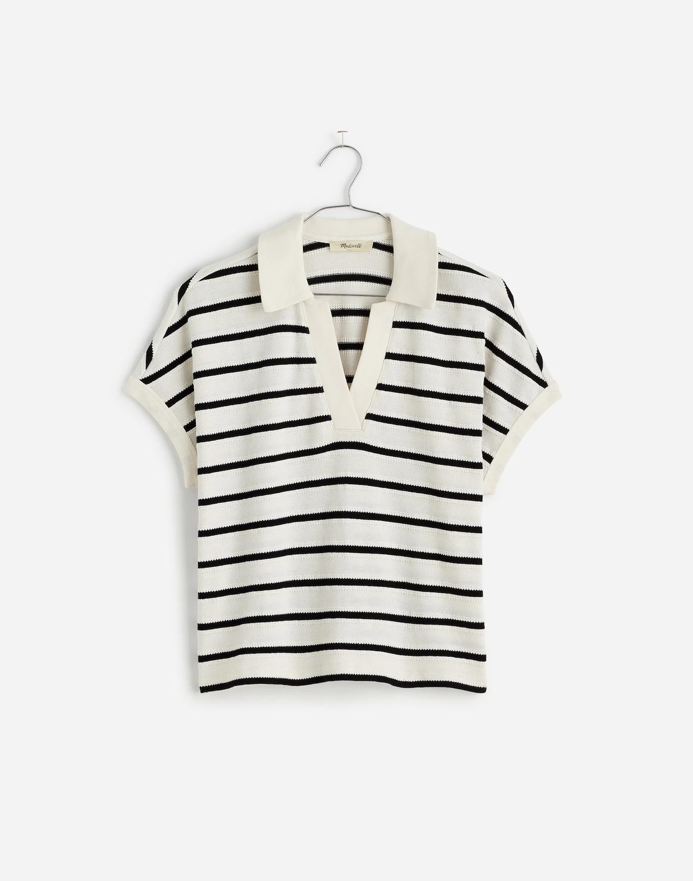 Relaxed V-Neck Polo Shirt in Stripe Product Image