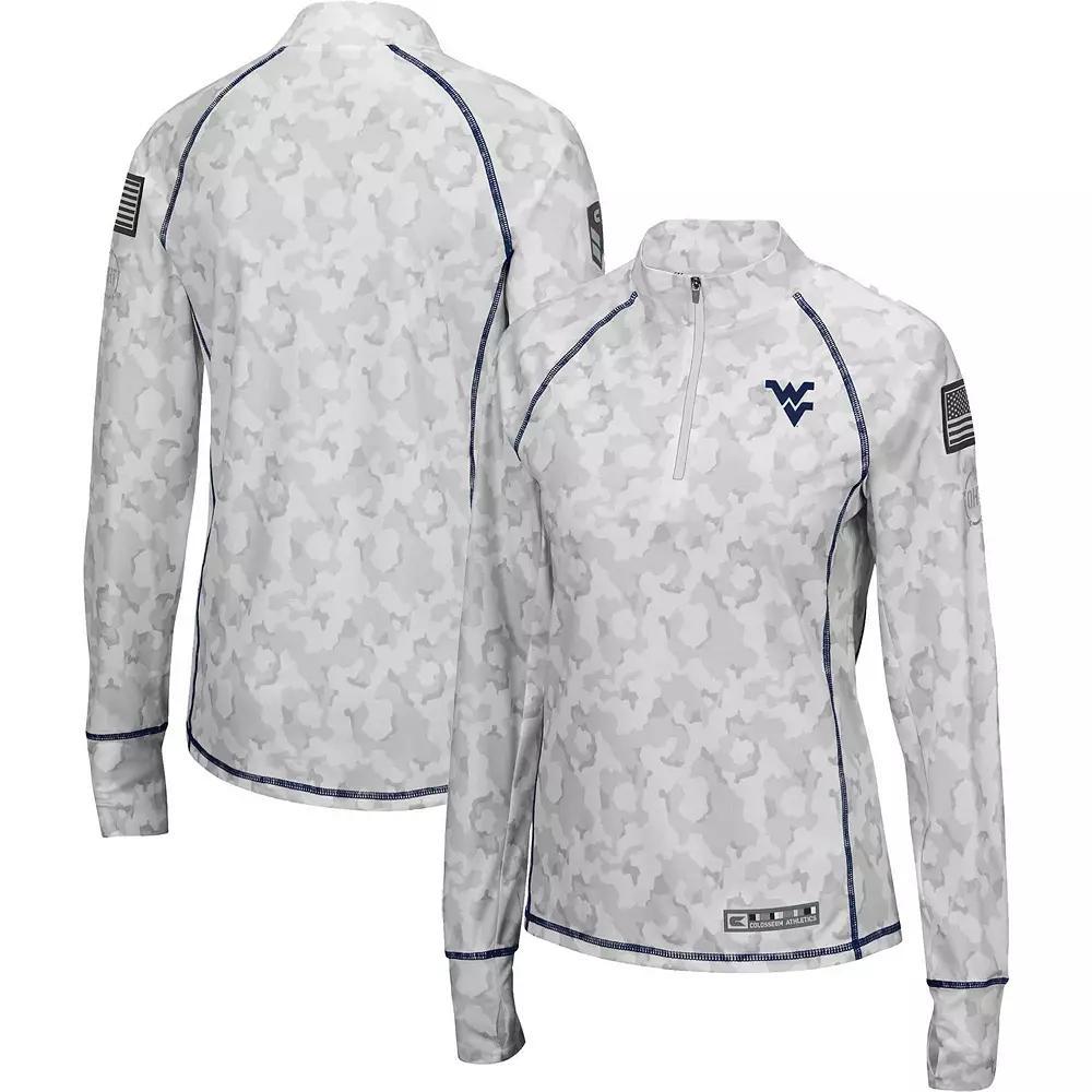 Women's Colosseum White West Virginia Mountaineers OHT Military Appreciation Officer Arctic Camo Fitted Lightweight 1/4-Zip Jacket, Size: Large Product Image