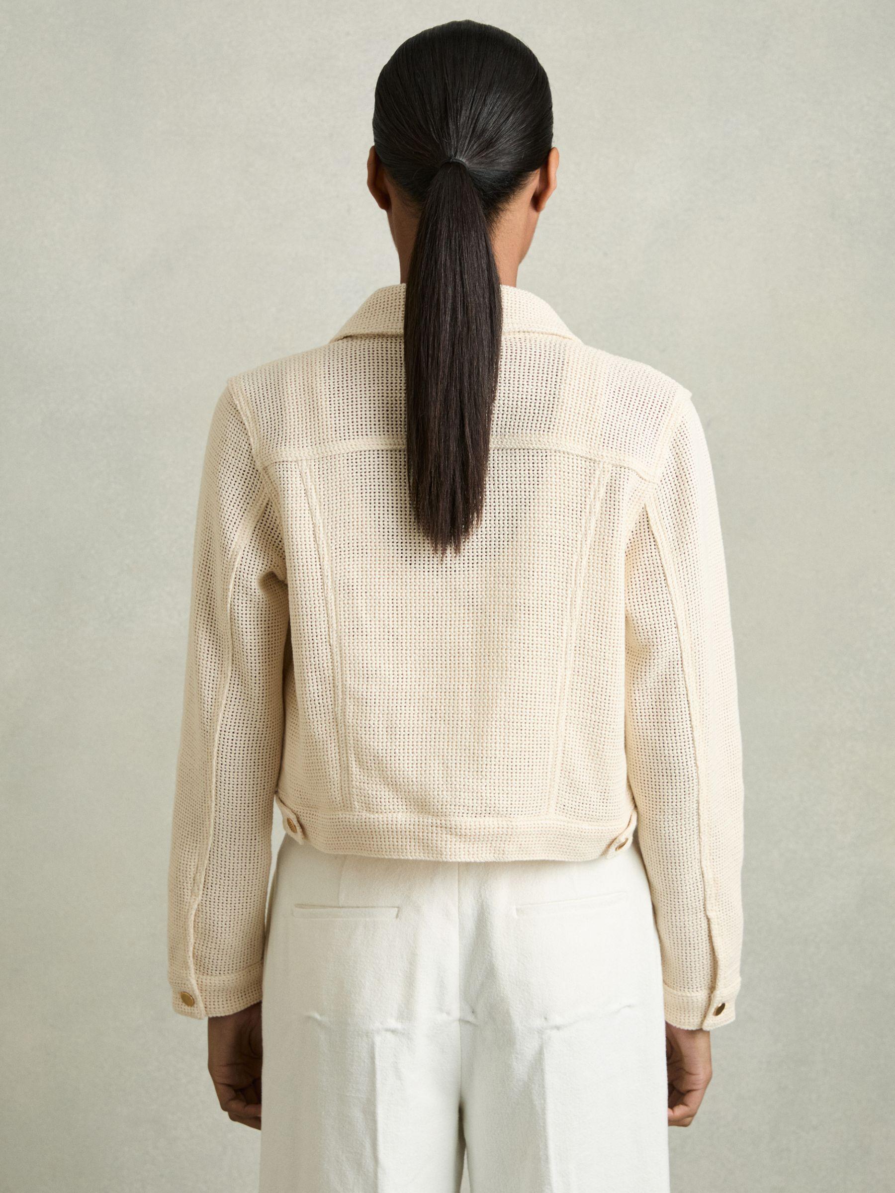 Cotton-Blend Textured Trucker Jacket in Neutral Product Image