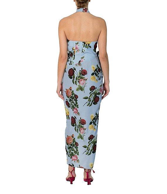 Damaris Bailey Helena Rose Print Halter Neck Sleeveless Sheath Wrap Dress Product Image