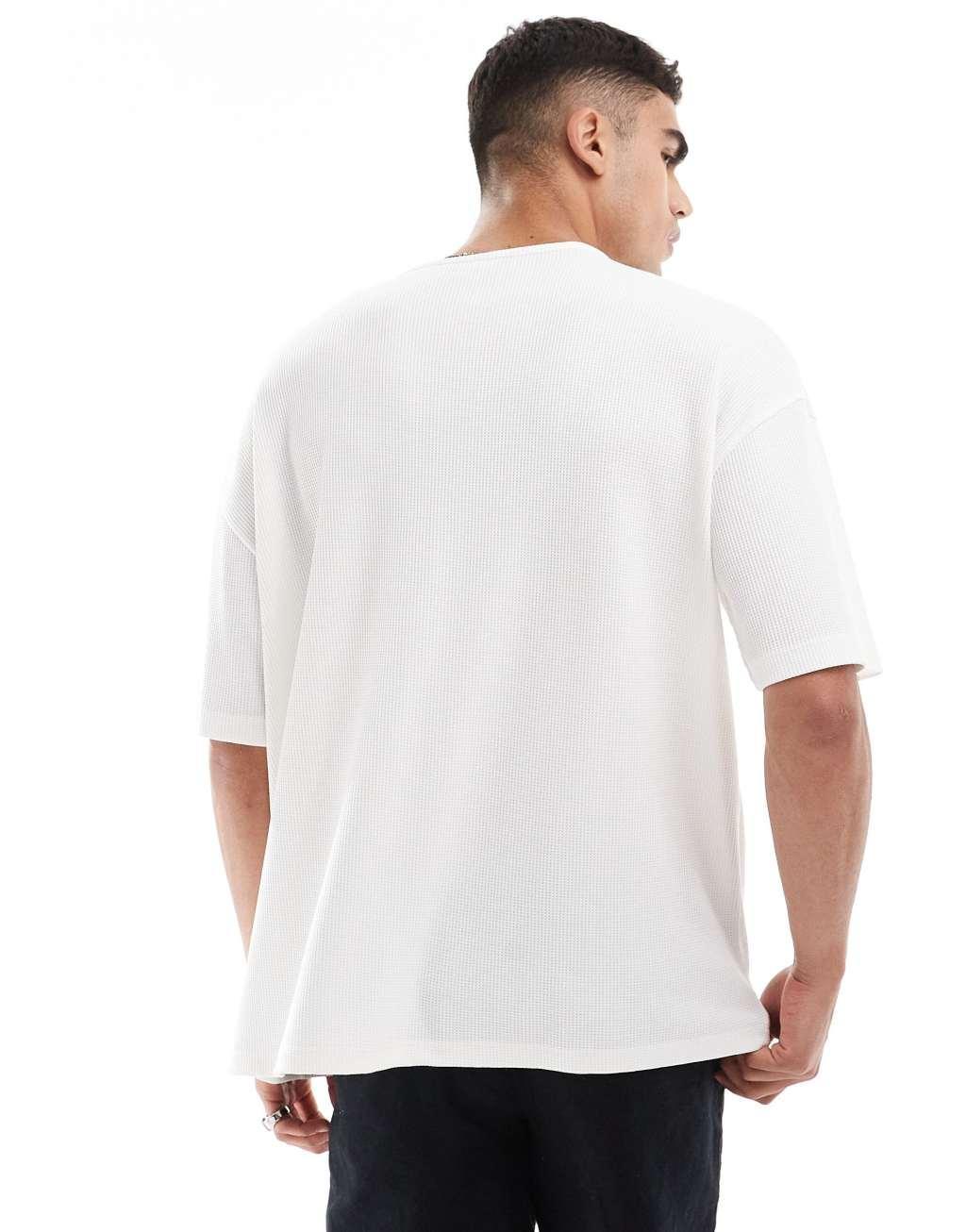 ASOS DESIGN oversized henley t-shirt in cream Product Image