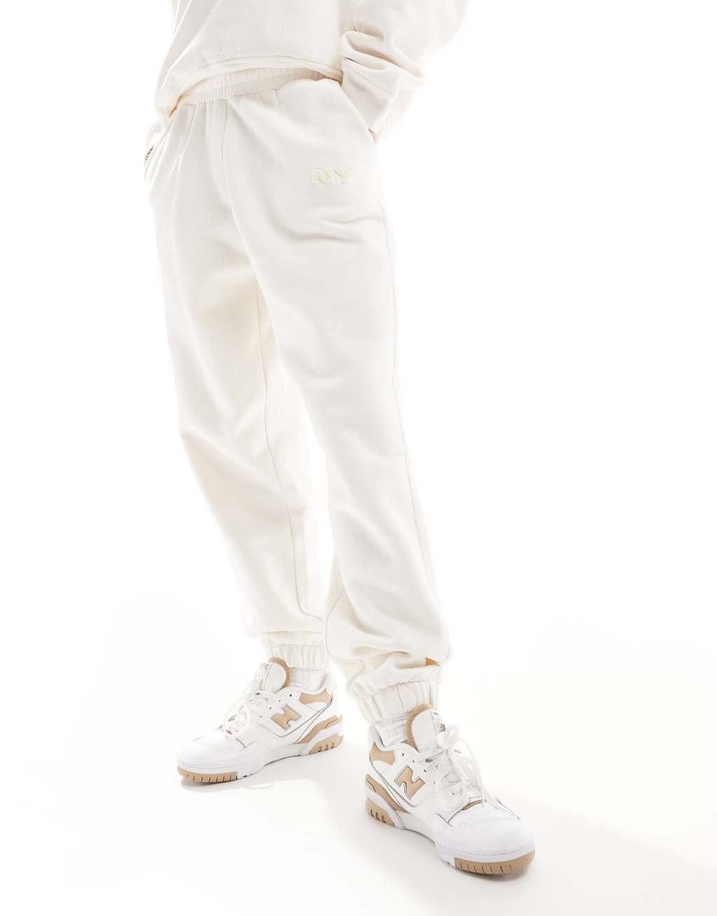 4th & Reckless embossed boucle NY logo sweatpants in cream - part of a set Product Image