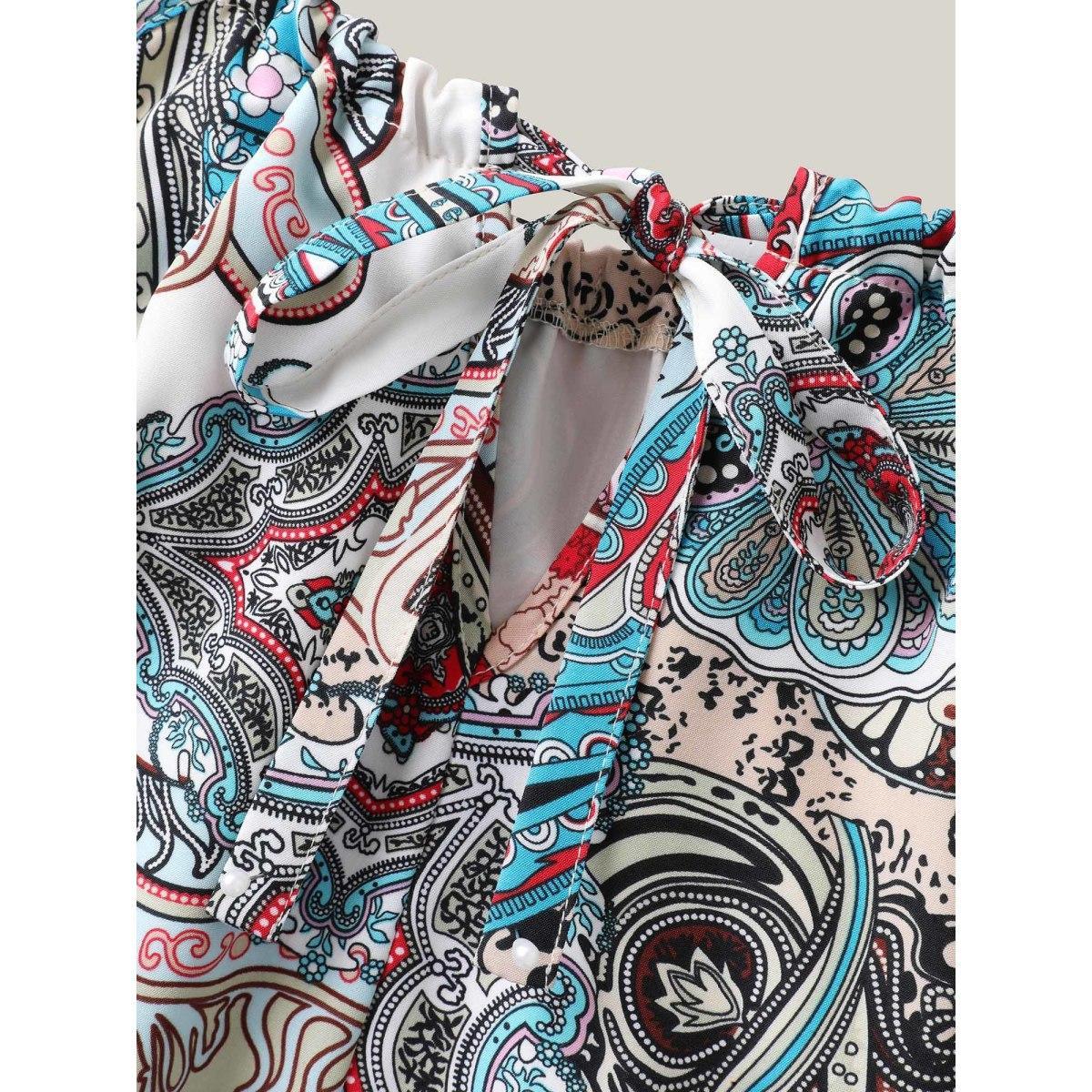 Plus Size Paisley Print Flowy A-Line Midi Dress Multicolor Women Round Neck Sleeveless Curvy BloomChic 22-24/3X Product Image