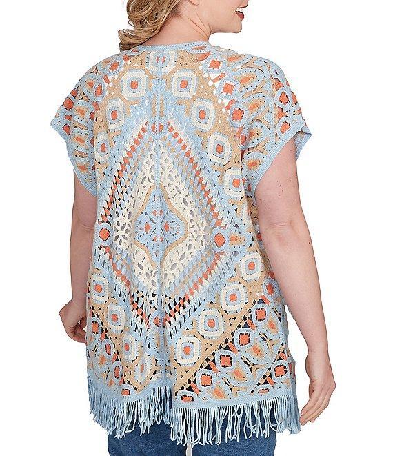 Ruby Rd. Plus Size Crochet Geometric Cap Sleeve Open-Front Cardigan Product Image