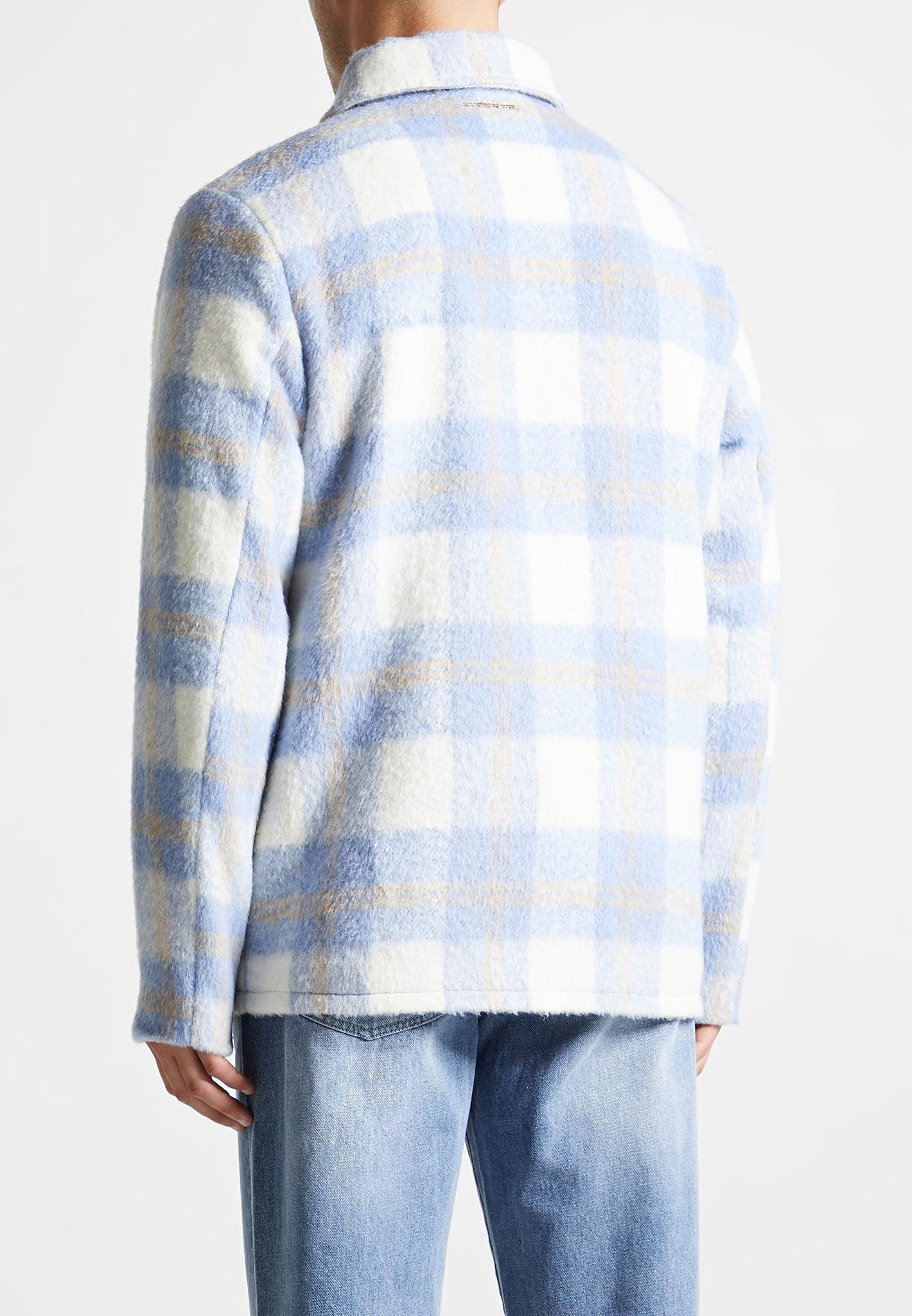 Checked Wool Shacket - Blue Male Product Image
