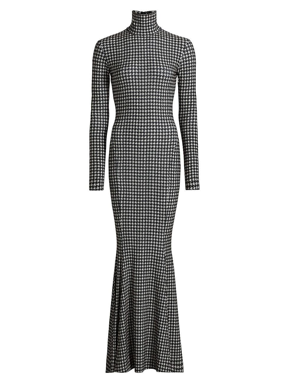 Womens Houndstooth Turtleneck Fishtail Gown Product Image