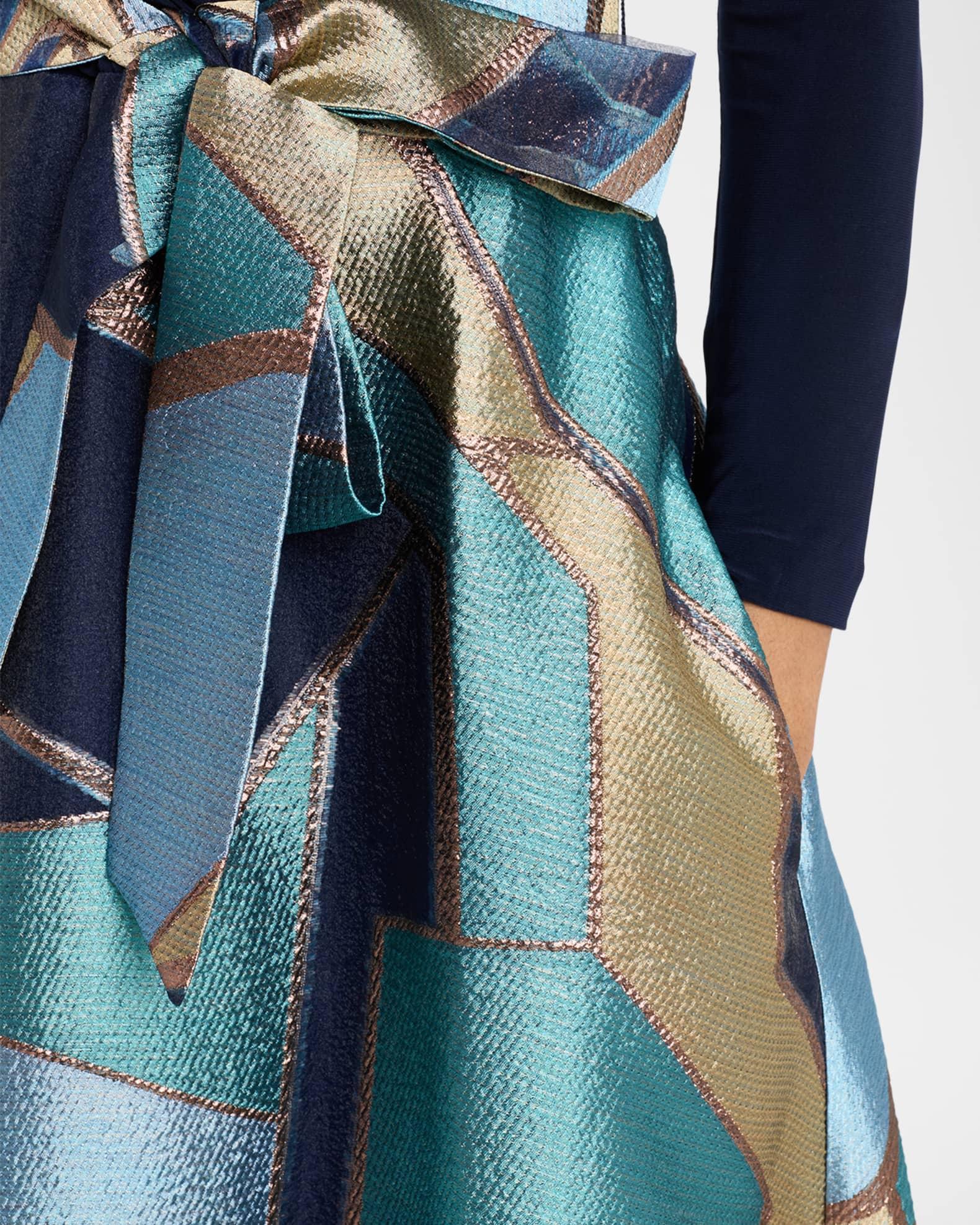 Mixed Media Jersey & Metallic Jacquard Gown Product Image