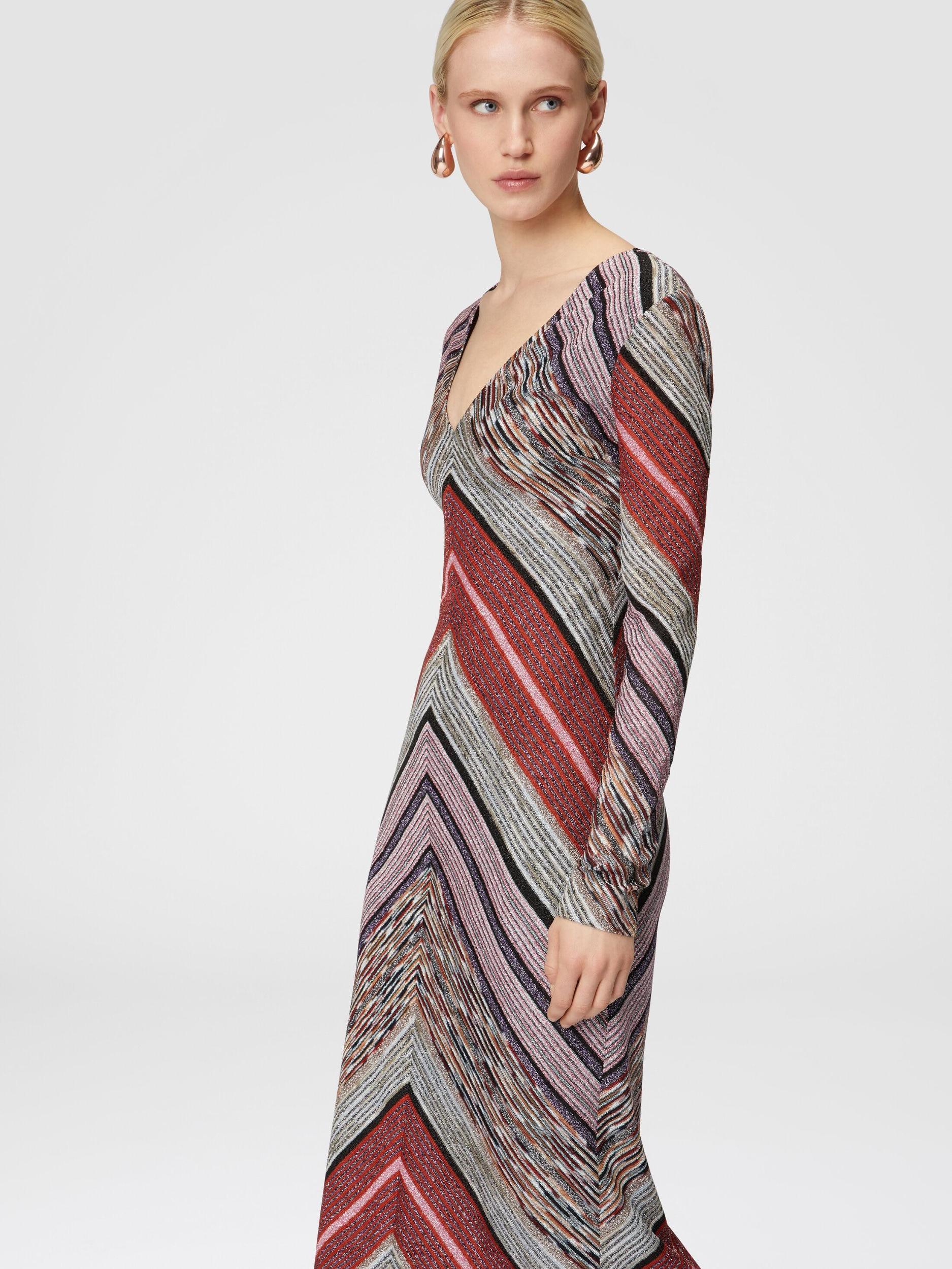 Long lamé slub dress with plunging V-neckline Product Image