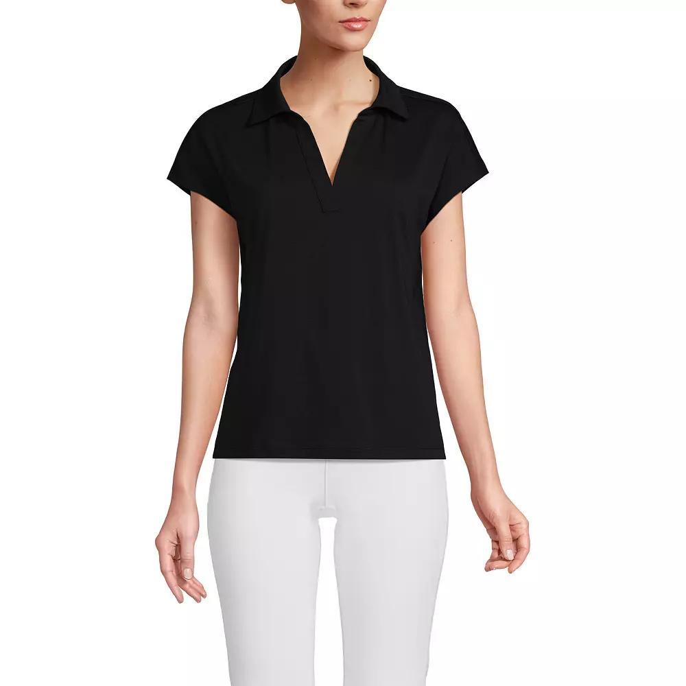 Women's Lands' End Johnny Collar Short Sleeve Polo, Size: Medium, Spring Green Product Image