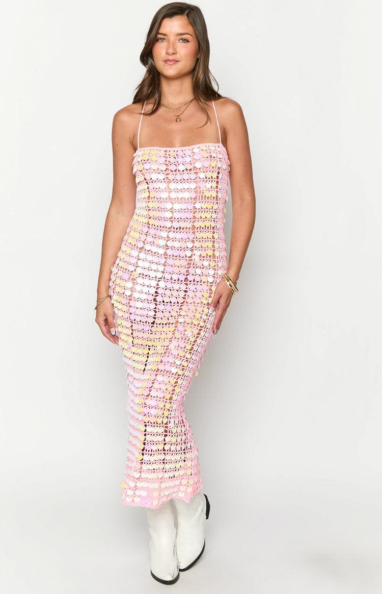 Glance Pink Sequin Strapless Maxi Dress Product Image