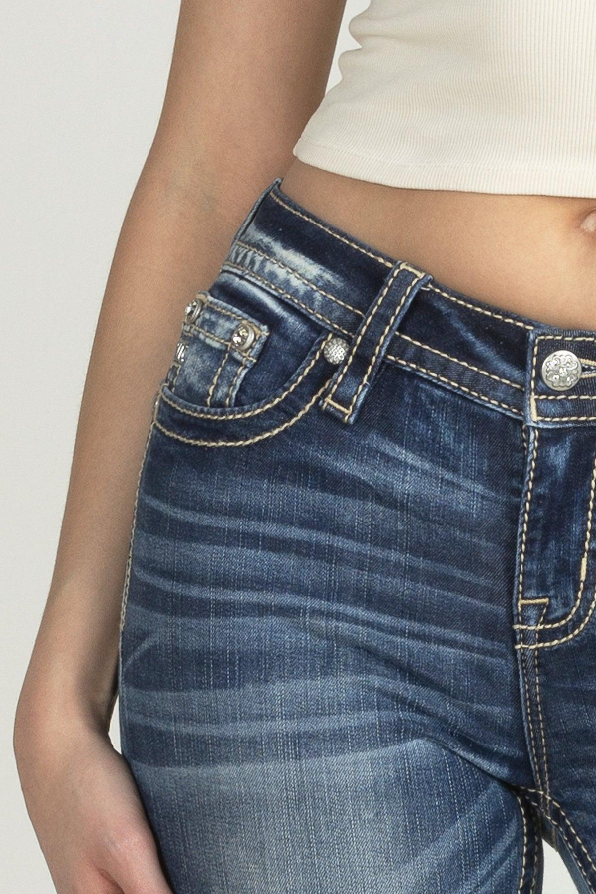 Turquoise Blue Feathers Bootcut Denim Product Image