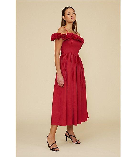 Lucy Paris Marbella Off-The-Shoulder Rosette Midi Dress Product Image