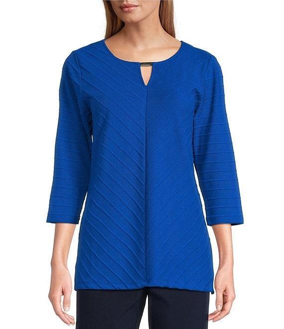 Allison Daley 3/4 Sleeve Keyhole Neck Spaced Ottoman Knit Top Product Image
