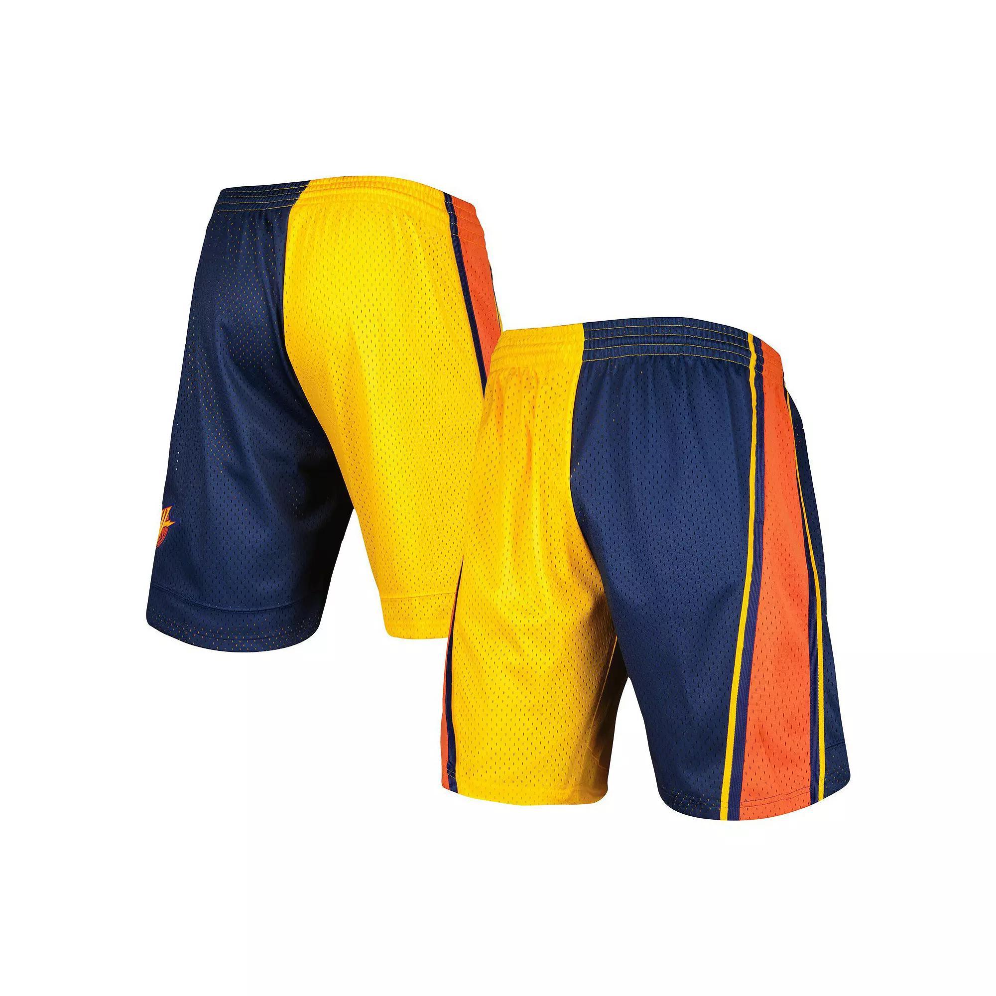 Mens Mitchell & Ness /Gold Golden State Warriors Hardwood Classics 2009 Split Swingman Shorts Blue Product Image