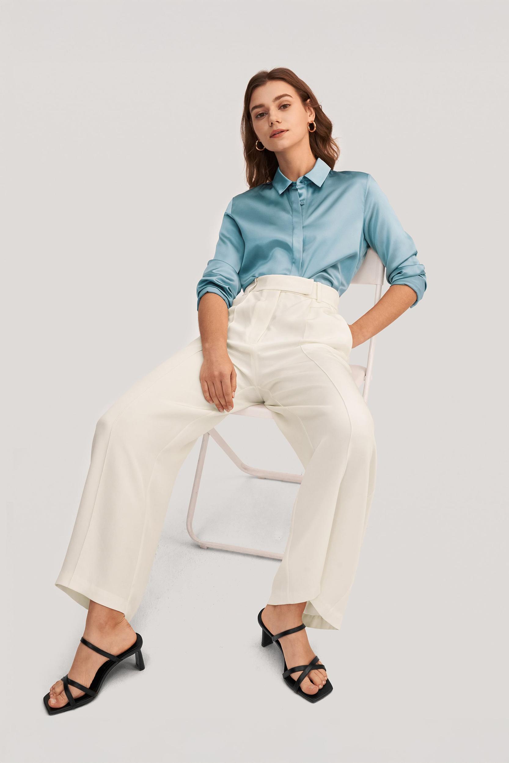 Basic Concealed Placket Silk Shirt Product Image